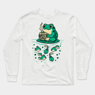 Funny Best Dad Frog with Coffee and Tadpoles Long Sleeve T-Shirt