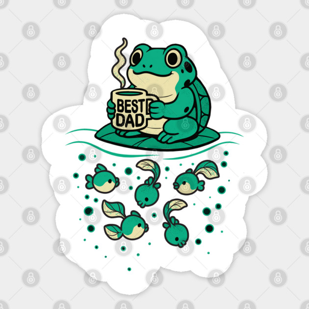 Funny Best Dad Frog with Coffee and Tadpoles Sticker by creative