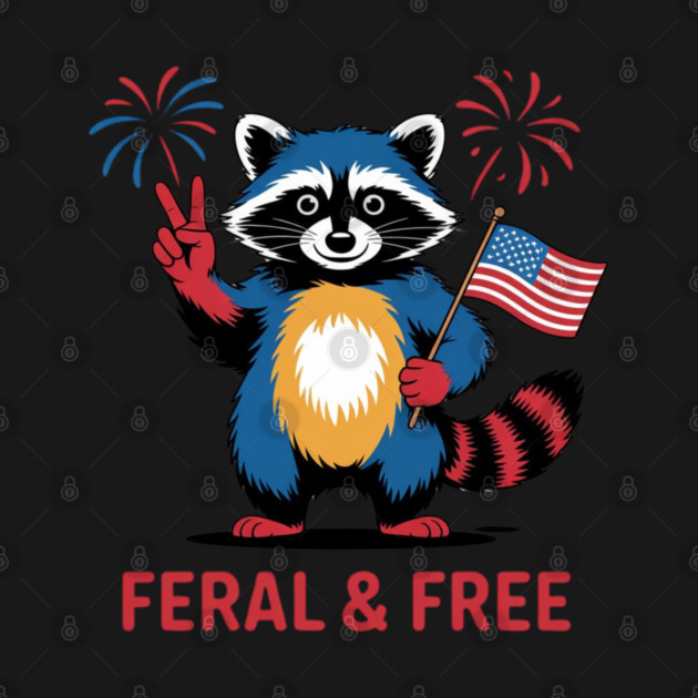 Feral & Free Funny Patriotic Racoon Feral And Free 4th Of July by Creatifly Graphic Tees