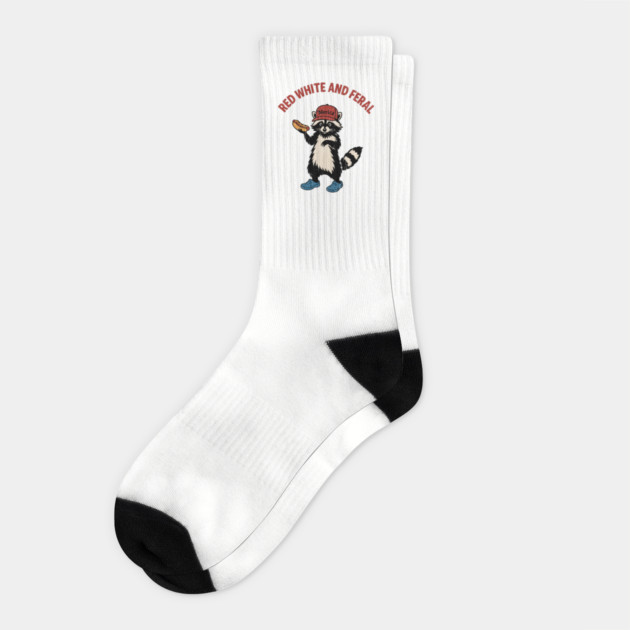 Red White Feral Patriotic Humor 4th Of July Socks by Anticorporati