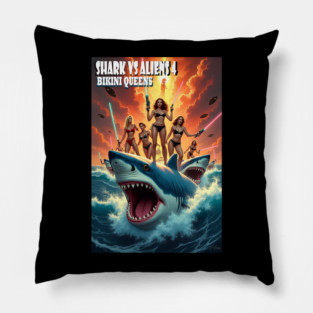 Shark vs Aliens 4: Bikini Queens – Retro Sci Fi  B Movie Art Pillow
