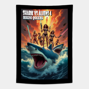 Shark vs Aliens 4: Bikini Queens – Retro Sci Fi  B Movie Art Tapestry