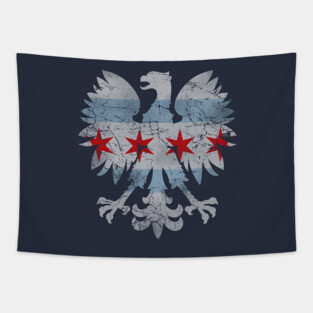 Vintage Chicago Flag Polish Eagle Heritage Tapestry