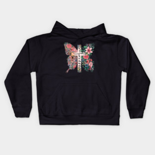 Faith Cross Flower Butterfly Christian Vintage Kids Hoodie
