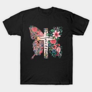 Faith Cross Flower Butterfly Christian Vintage T-Shirt