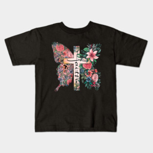 Faith Cross Flower Butterfly Christian Vintage Kids T-Shirt