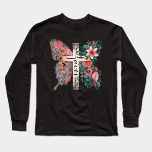 Faith Cross Flower Butterfly Christian Vintage Long Sleeve T-Shirt