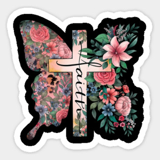 Faith Cross Flower Butterfly Christian Vintage Magnet