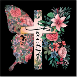 Faith Cross Flower Butterfly Christian Vintage Posters and Art