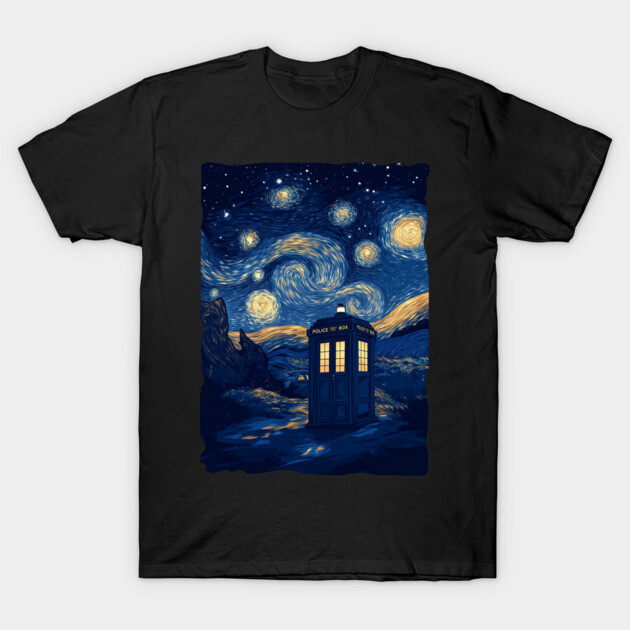 The Starry Night Tardis Funny Meme TV Series T-Shirt by lisanna
