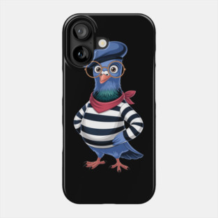 Funny French Pigeon Cartoon Beret Glasses Striped Phone Case