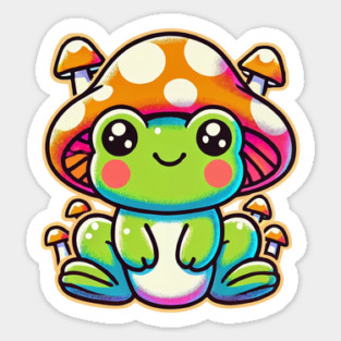 Kawaii Mushroom Frog – Adorable Toadstool Cap Amphibian Design Sticker
