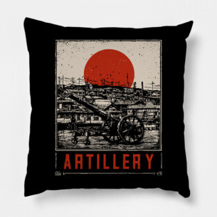 Vintage Artillery Military Poster - Industrial Dieselpunk War Art Pillow
