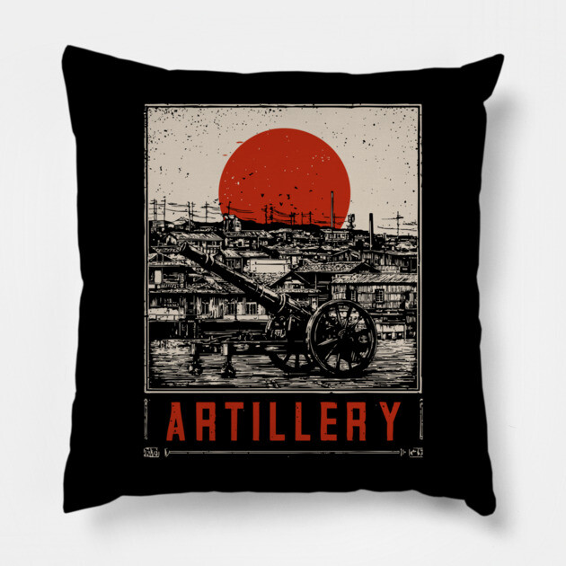 Vintage Artillery Military Poster - Industrial Dieselpunk War Art Pillow by TuncGK