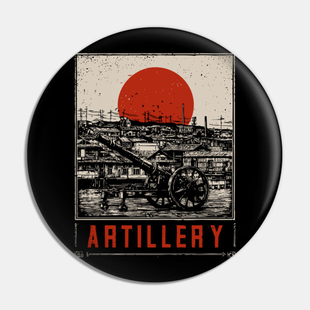 Vintage Artillery Military Poster - Industrial Dieselpunk War Art Pin by TuncGK