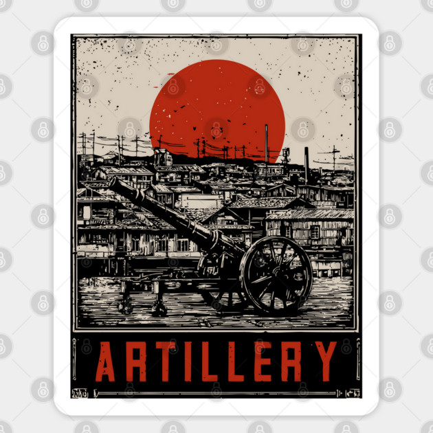 Vintage Artillery Military Poster - Industrial Dieselpunk War Art Sticker by TuncGK