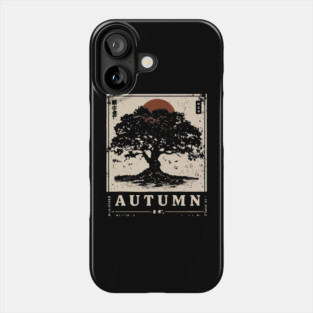 Autumn Oak Wabi Sabi Woodblock Print - Liminal Nature Art Phone Case