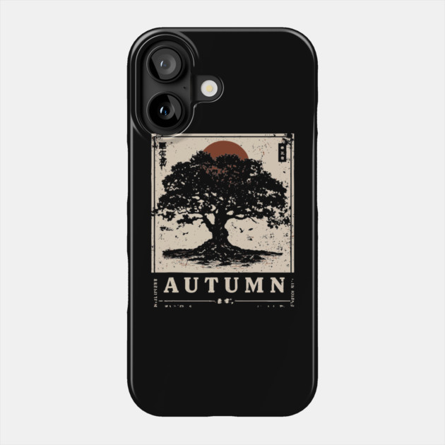 Autumn Oak Wabi Sabi Woodblock Print - Liminal Nature Art Phone Case by TuncGK