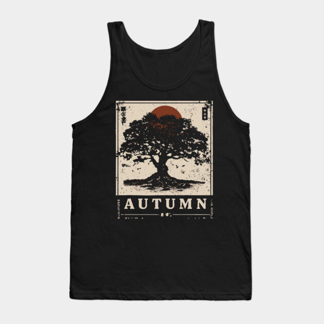 Autumn Oak Wabi Sabi Woodblock Print - Liminal Nature Art Tank Top by TuncGK