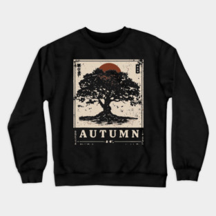 Autumn Oak Wabi Sabi Woodblock Print - Liminal Nature Art Crewneck Sweatshirt