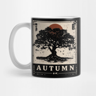 Autumn Oak Wabi Sabi Woodblock Print - Liminal Nature Art Mug