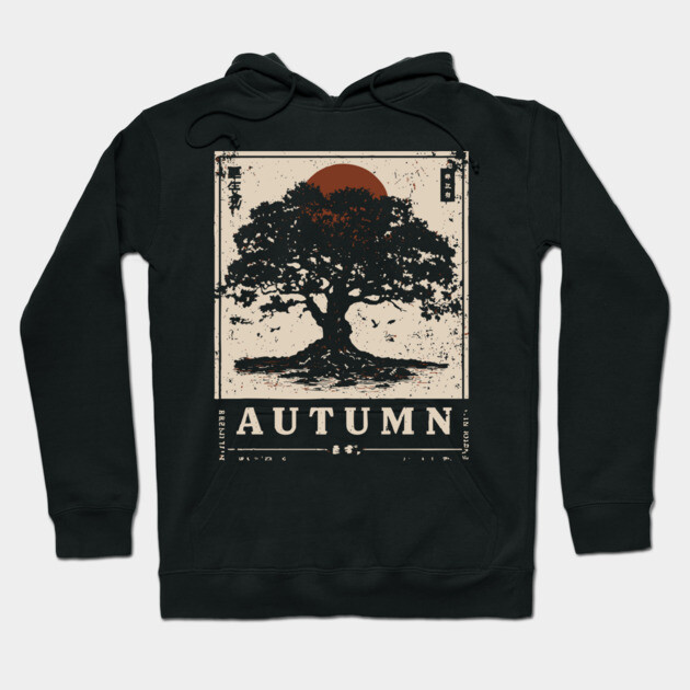 Autumn Oak Wabi Sabi Woodblock Print - Liminal Nature Art Hoodie by TuncGK