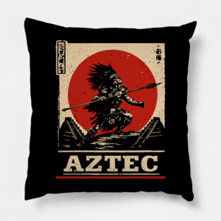 Aztec Sun Warrior - Indigenous Mythpunk Propaganda Art Pillow
