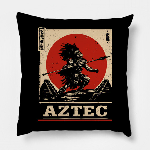 Aztec Sun Warrior - Indigenous Mythpunk Propaganda Art Pillow by TuncGK