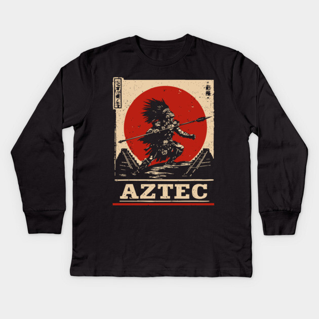 Aztec Sun Warrior - Indigenous Mythpunk Propaganda Art Kids Long Sleeve T-Shirt by TuncGK