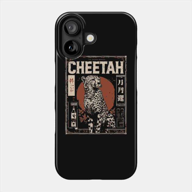Cheetah Portrait - Dark Academia Wildlife Screenprint Phone Case by TuncGK