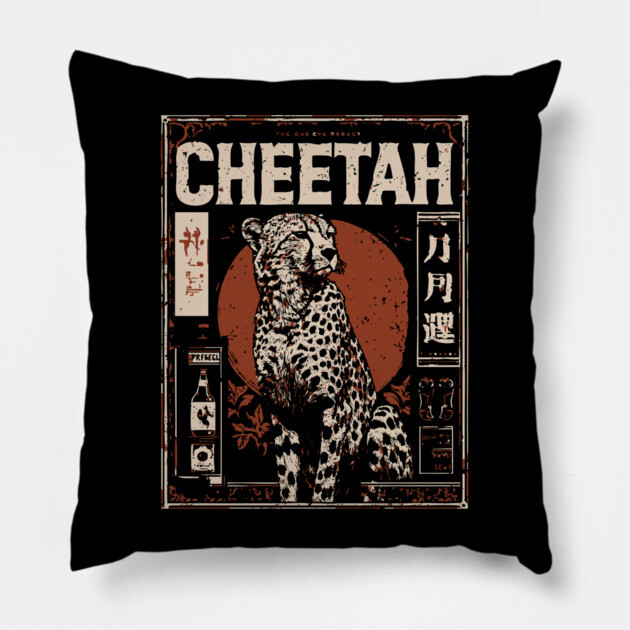 Cheetah Portrait - Dark Academia Wildlife Screenprint Pillow by TuncGK