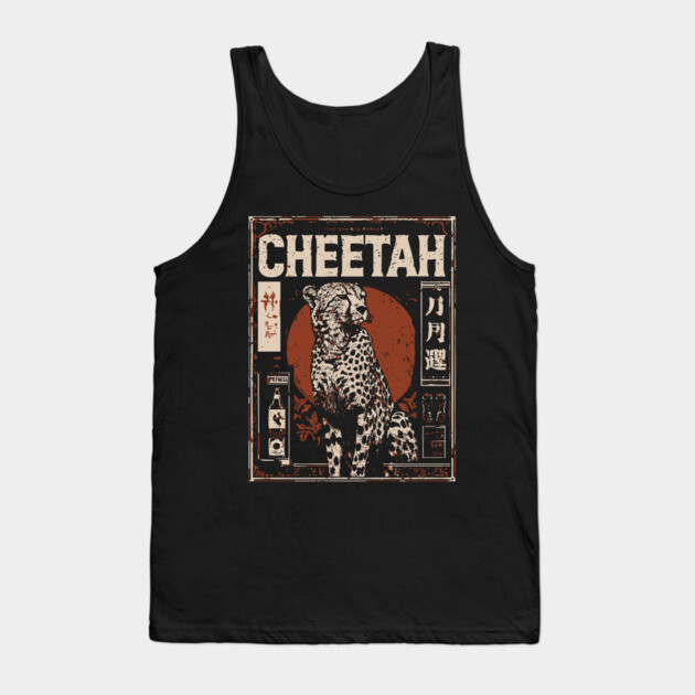 Cheetah Portrait - Dark Academia Wildlife Screenprint Tank Top by TuncGK