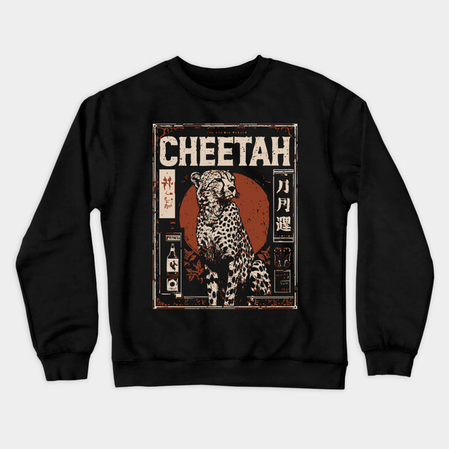 Cheetah Portrait - Dark Academia Wildlife Screenprint Crewneck Sweatshirt by TuncGK