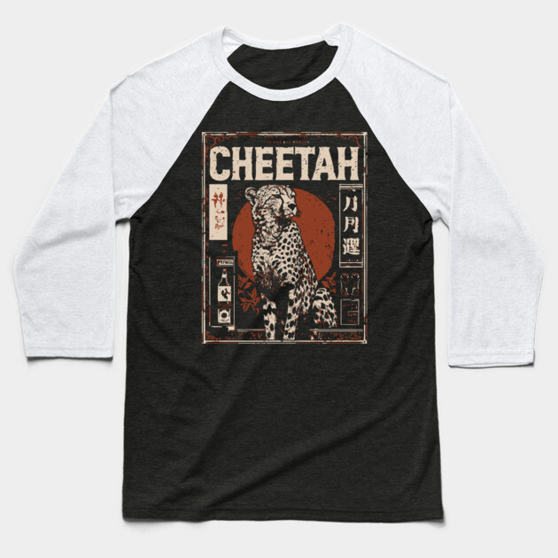 Cheetah Portrait - Dark Academia Wildlife Screenprint Baseball T-Shirt by TuncGK