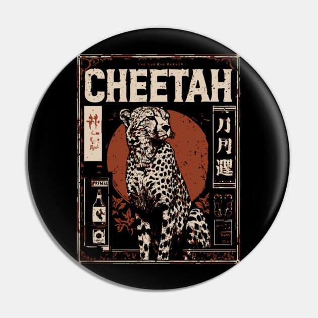 Cheetah Portrait - Dark Academia Wildlife Screenprint Pin by TuncGK