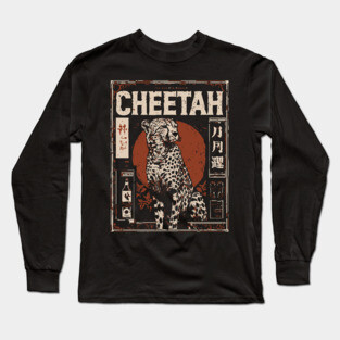 Cheetah Portrait - Dark Academia Wildlife Screenprint Long Sleeve T-Shirt
