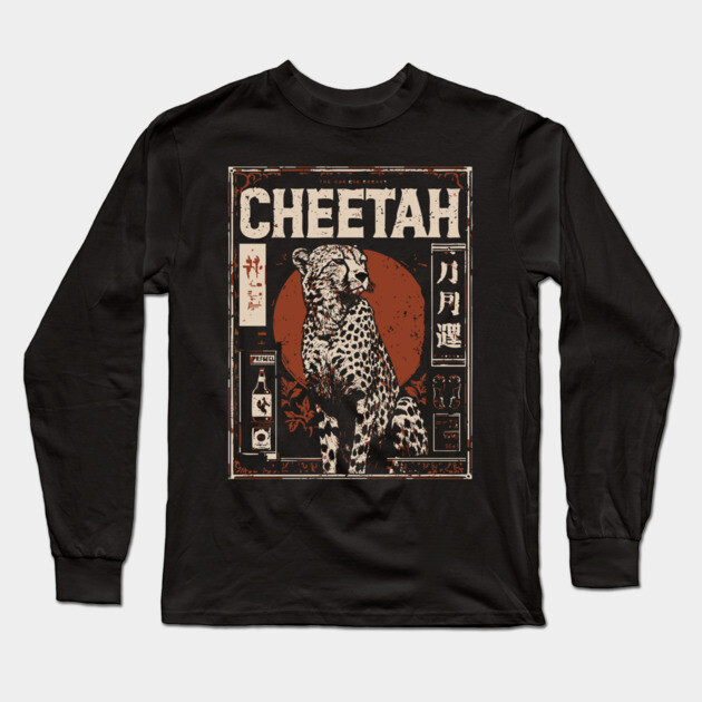 Cheetah Portrait - Dark Academia Wildlife Screenprint Long Sleeve T-Shirt by TuncGK