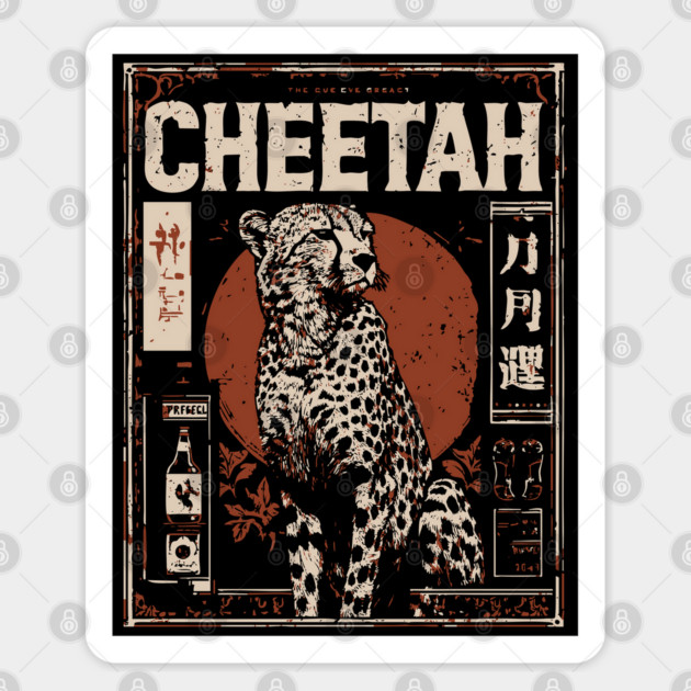 Cheetah Portrait - Dark Academia Wildlife Screenprint Sticker by TuncGK