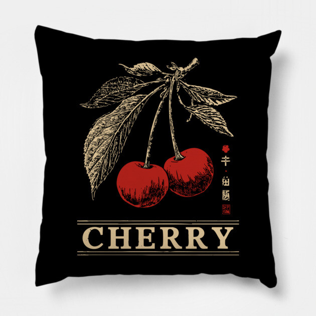 Cherry Branch Botanical - Dark Academia Wabi Sabi Print Pillow by TuncGK