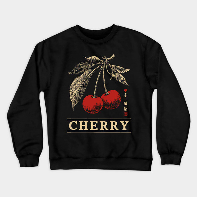 Cherry Branch Botanical - Dark Academia Wabi Sabi Print Crewneck Sweatshirt by TuncGK