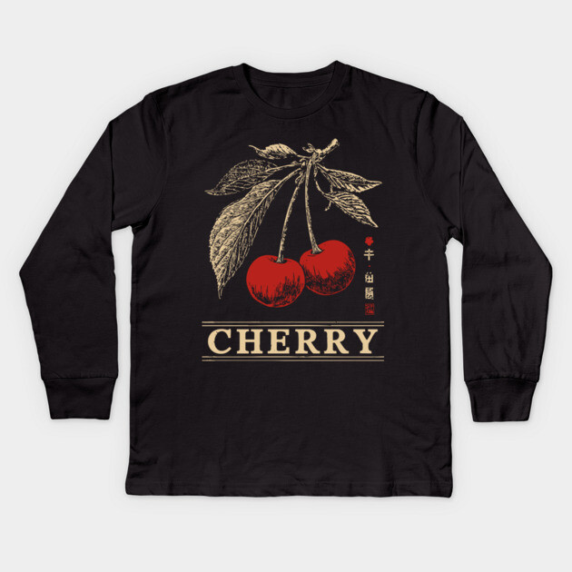 Cherry Branch Botanical - Dark Academia Wabi Sabi Print Kids Long Sleeve T-Shirt by TuncGK
