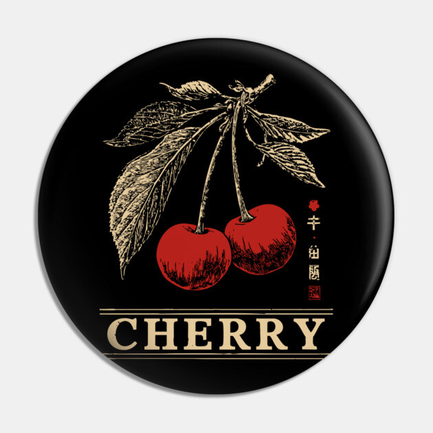Cherry Branch Botanical - Dark Academia Wabi Sabi Print Pin by TuncGK