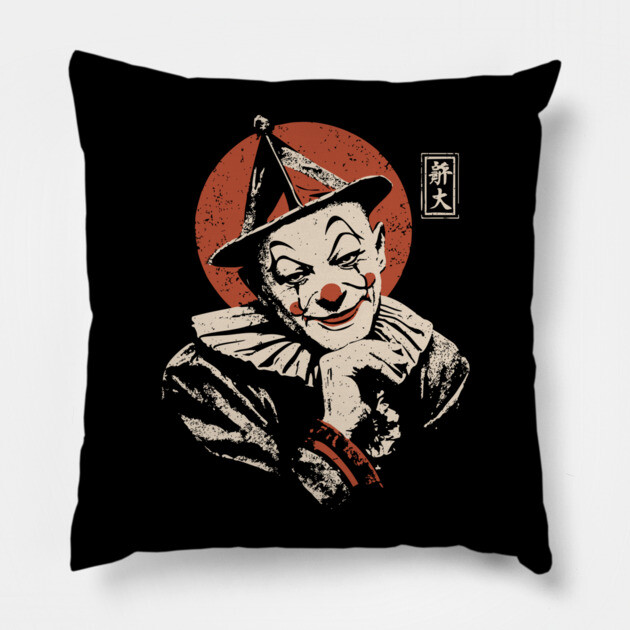 Vintage Circus Clown - Neo Noir Surrealist Propaganda Pillow by TuncGK