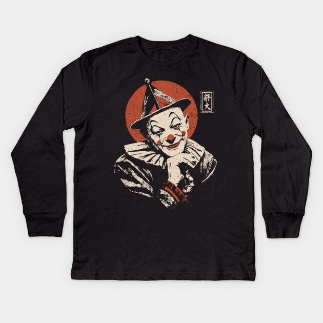 Vintage Circus Clown - Neo Noir Surrealist Propaganda Kids Long Sleeve T-Shirt by TuncGK