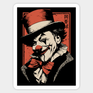 Vintage Clown Portrait - Dark Carnival Surrealist Poster Sticker
