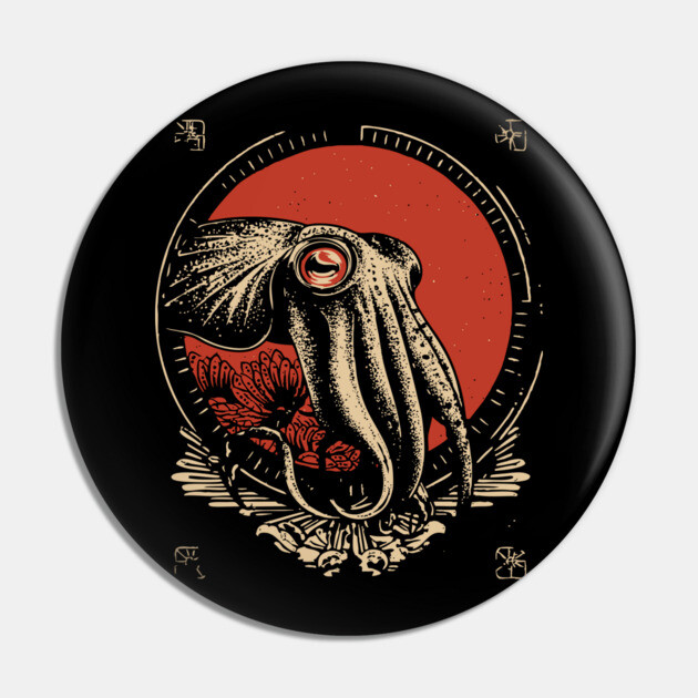 Cuttlefish Ocean Print - Esoteric Marine Mythpunk Art Pin by TuncGK