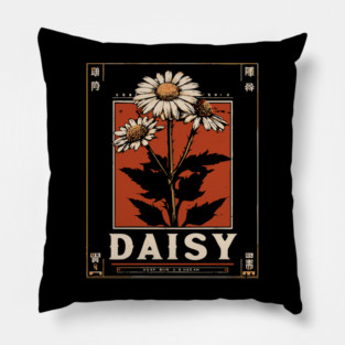 Daisy Botanical Print - Minimalist Wabi Sabi Flower Art Pillow