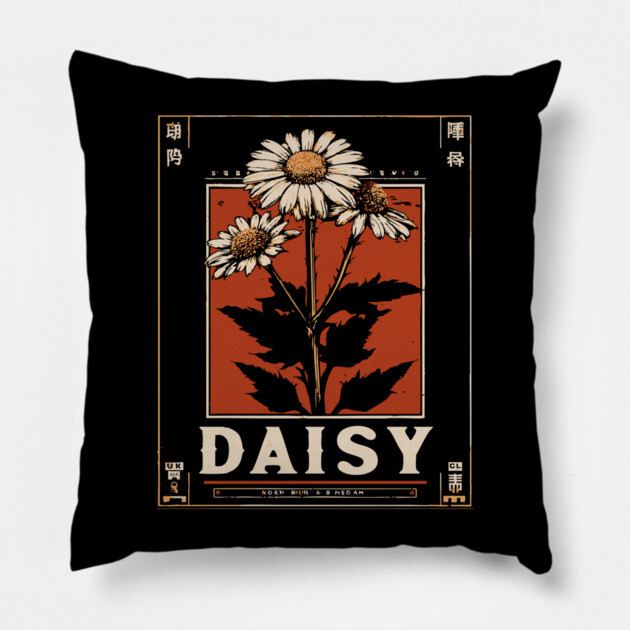 Daisy Botanical Print - Minimalist Wabi Sabi Flower Art Pillow by TuncGK
