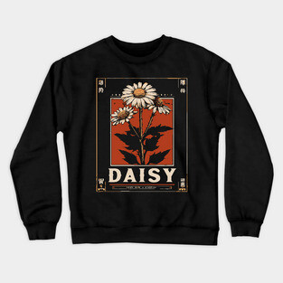 Daisy Botanical Print - Minimalist Wabi Sabi Flower Art Crewneck Sweatshirt