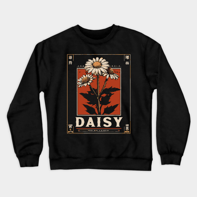 Daisy Botanical Print - Minimalist Wabi Sabi Flower Art Crewneck Sweatshirt by TuncGK